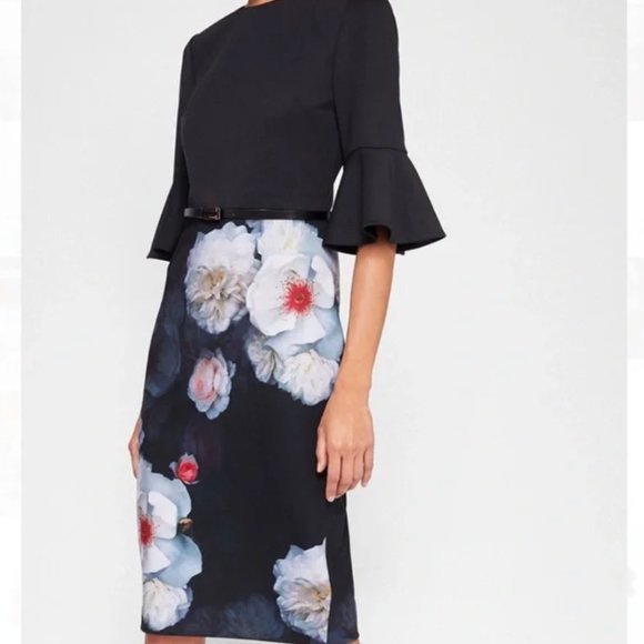 Ted Baker London Dresses & Skirts - Ted Baker London Chelsea Floral Black Sheath Dress Size TB 3/US 8-10